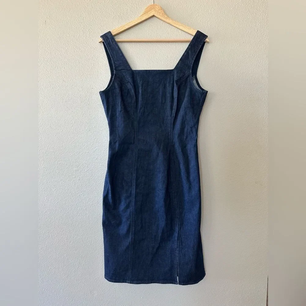 J Crew Denim Midi Tank Sheath Dress Dark Wash Size 6